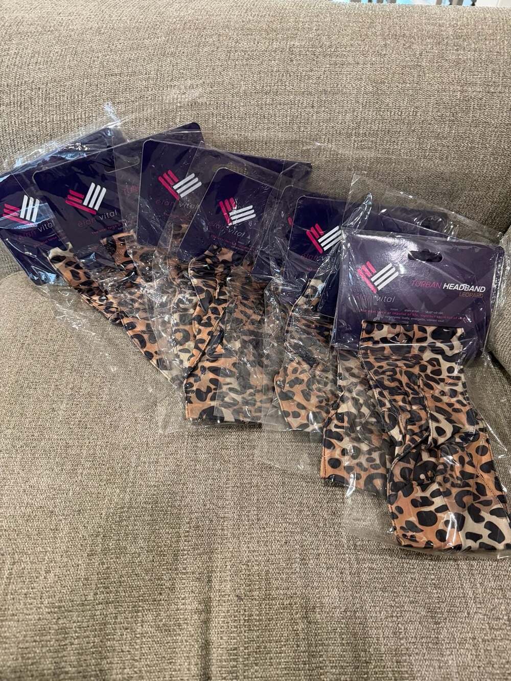 elan vital Turban Headband Leopard Moisture Wicking Fabric-8pcs